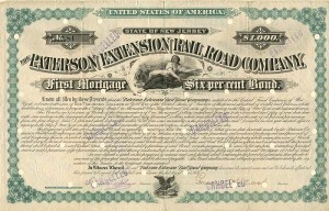 Paterson Extension Railroad Co. signed by Garret A. Hobart